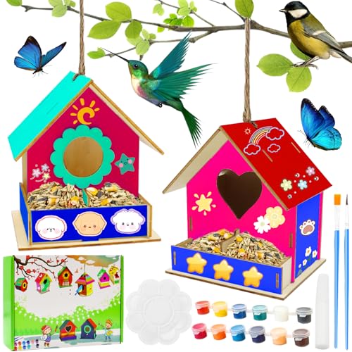 PIWOSGOL 2 Stück DIY Vogelhaus Bausatz für Kinder, 3D Set Holz Basteln zu Bauen und Malen, Vogelfutter Bastelset, Geschenke für Mädchen Jungen Kleinkinder PIWOSGOL 2 Stück DIY Vogelhaus Bausatz für Kinder, 3D Set Holz Basteln zu Bauen und Malen, Vogelfutter Bastelset, Geschenke für Mädchen Jungen Kleinkinder von PIWOSGOL