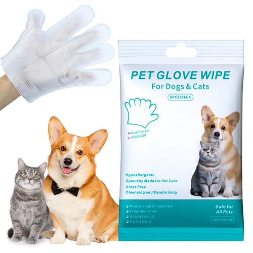 PIWOSGOL 24 Stück Hypoallergene Handschuhtücher für Hunde & Katzen,Reinigungshandschuhe für Haustiere- Sanfte Reinigung & Geruchsentfernung für Haustiere | Antiallergisch & Hautfreundlich von PIWOSGOL