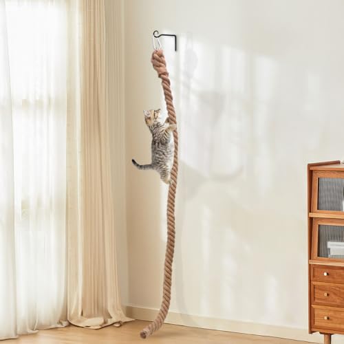 5,1 x 200,1 cm Katzenkletterseil – langlebiges Juteseil zum Aufhängen an der Wand mit Haken für Indoor-Katzen, kratzfeste und natürliche Faserkletterstruktur 5,1 x 200,1 cm Katzenkletterseil – langlebiges Juteseil zum Aufhängen an der Wand mit Haken für Indoor-Katzen, kratzfeste und natürliche Faserkletterstruktur von PIXIUTANK