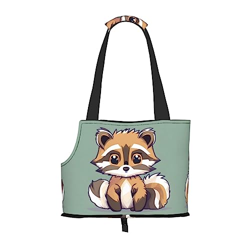 Cartoon Niedlicher Waschbär-Druck Haustier-Tragetasche,Hund Katze Reisetasche,Tragbare Tasche Träger für kleine bis mittelgroße Katzen und kleine Hunde von PIXOLE