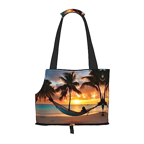 Coconut Beach Sunset Hängematte Print Pet Carrier,Dog Cat Travel Bag,Portable Bag Carrier for Small to Medium Cat and Small Dog von PIXOLE