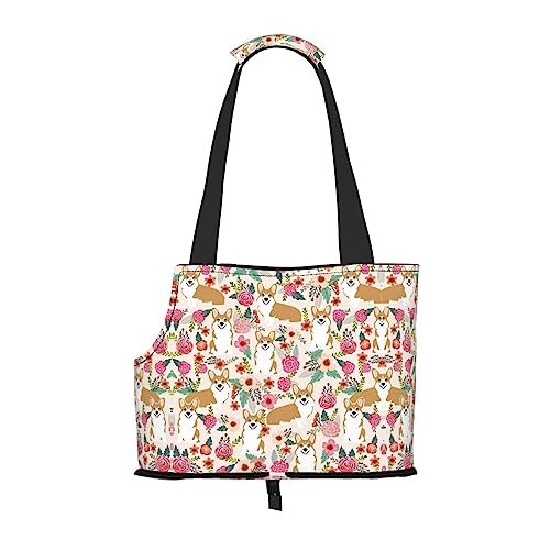 Corgi Faltbare Hundetragetasche mit Blumenmuster, Frühlingsgarten, geeignet für kleine Hunde und Katzen für Outdoor-Reisen von PIXOLE