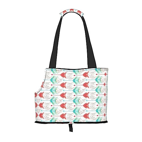 Faltbare Hundetragetasche, Koralle und Blaugrün, Pfeilaufdruck, für kleine Hunde und Katzen für Outdoor-Reisen von PIXOLE