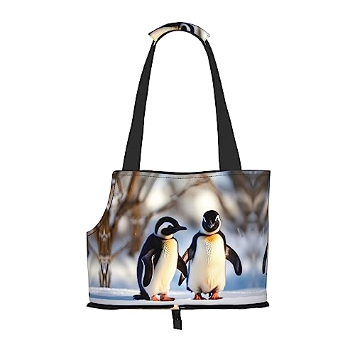 Faltbare Hundetragetasche, Motiv: Junge Pinguine mit Schnee-Aufdruck, geeignet für kleine Hunde und Katzen für Outdoor-Reisen von PIXOLE