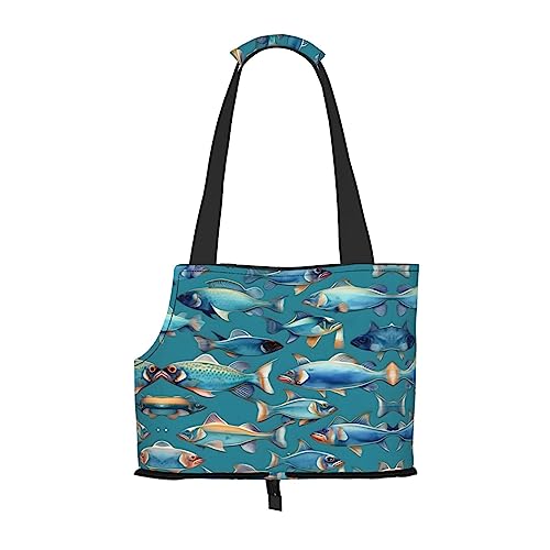 Faltbare Hundetragetasche, Motiv: Ozeanfische, geeignet für kleine Hunde und Katzen für Outdoor-Reisen von PIXOLE
