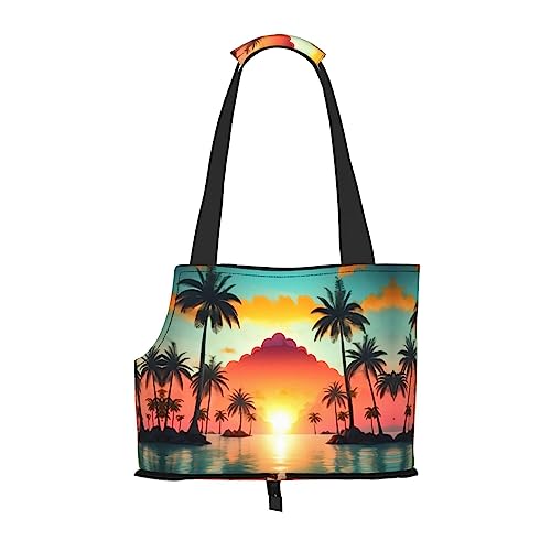Faltbare Hundetragetasche, Motiv: Sonnenaufgang, tropische Palmeninsel, geeignet für kleine Hunde und Katzen für Outdoor-Reisen von PIXOLE