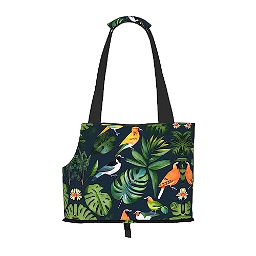 Faltbare Hundetragetasche, Motiv: tropische Vögel, Pflanzen-Blätter, Tragetasche, geeignet für kleine Hunde und Katzen für Outdoor-Reisen von PIXOLE