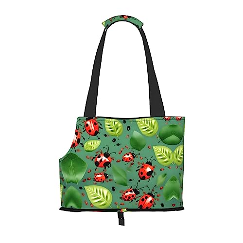Faltbare Hundetragetasche mit Blätter- und Marienkäfer-Aufdruck, geeignet für kleine Hunde und Katzen für Outdoor-Reisen von PIXOLE