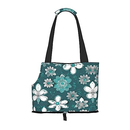 Faltbare Hundetragetasche mit Blumenmuster, geeignet für kleine Hunde und Katzen, für Outdoor-Reisen, Blaugrün / Weiß von PIXOLE