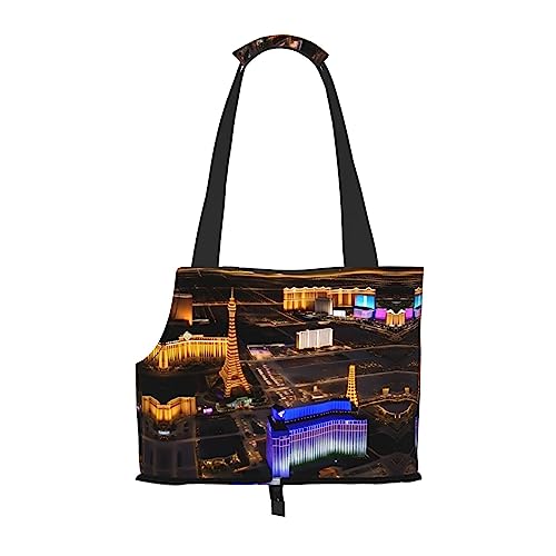 Faltbare Hundetragetasche mit Las Vegas Nacht-Aufdruck, geeignet für kleine Hunde und Katzen für Outdoor-Reisen von PIXOLE
