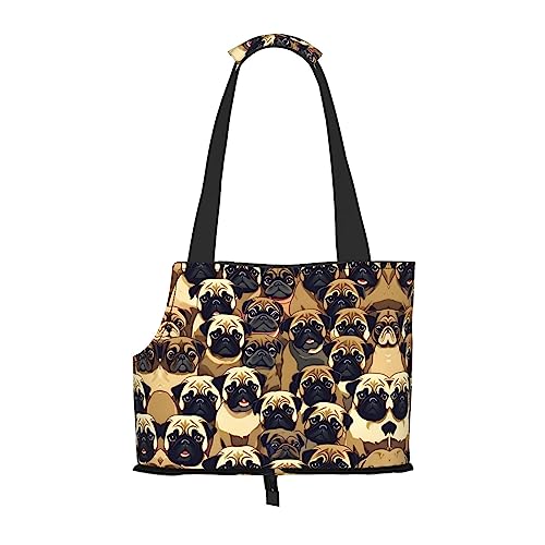 Faltbare Hundetragetasche mit Mops-Motiv, geeignet für kleine Hunde und Katzen für Outdoor-Reisen von PIXOLE