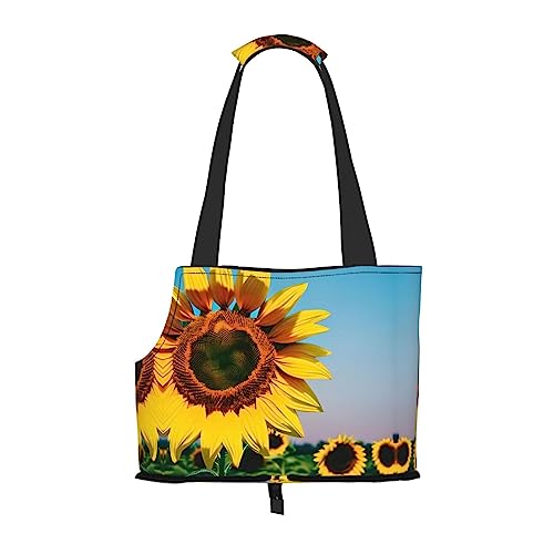 Faltbare Hundetragetasche mit Sonnenblumen-Aufdruck, geeignet für kleine Hunde und Katzen für Outdoor-Reisen von PIXOLE