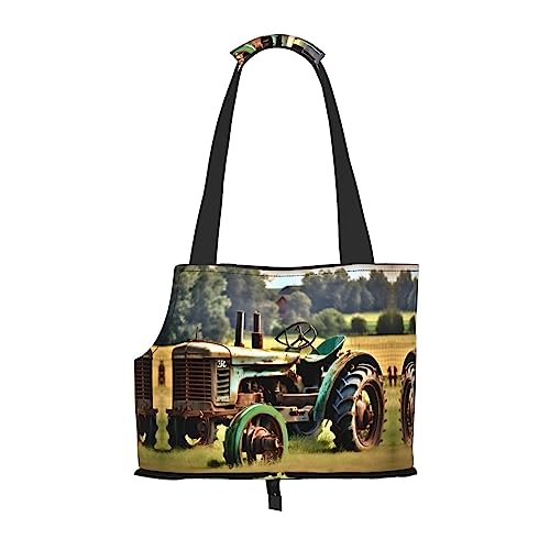 Faltbare Hundetragetasche mit altem Traktor-Foto-Farm-Druck, geeignet für kleine Hunde und Katzen für Outdoor-Reisen von PIXOLE