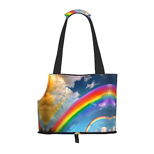 Faltbare Hundetragetasche mit leuchtendem Regenbogen-Druck, geeignet für kleine Hunde und Katzen für Outdoor-Reisen von PIXOLE