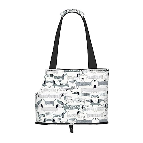 Faltbare Hundetragetasche mit niedlichem Dackel-Motiv, geeignet für kleine Hunde und Katzen für Outdoor-Reisen von PIXOLE