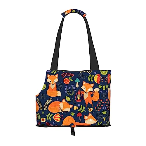 Faltbare Hundetragetasche mit niedlichem Fuchs-Blumendruck, geeignet für kleine Hunde und Katzen für Outdoor-Reisen von PIXOLE