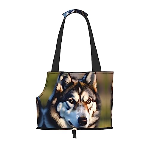 Faltbare Hundetragetasche mit niedlichem Husky-Aufdruck, geeignet für kleine Hunde und Katzen für Outdoor-Reisen von PIXOLE
