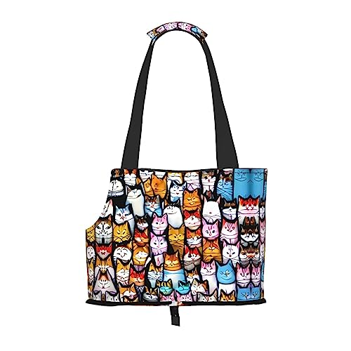 Faltbare Hundetragetasche mit vielen Cartoon-Katzen, geeignet für kleine Hunde und Katzen für Outdoor-Reisen von PIXOLE