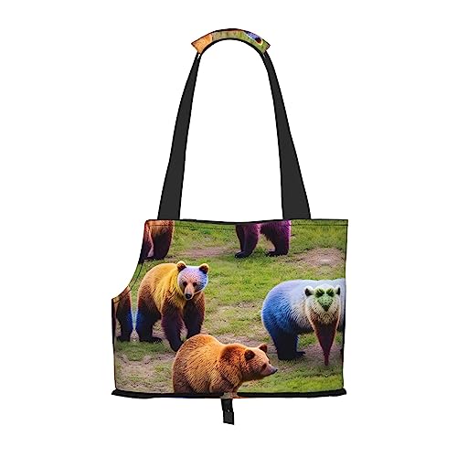 Faltbare Hundetragetasche mit vielen bunten Bären, geeignet für kleine Hunde und Katzen für Outdoor-Reisen von PIXOLE