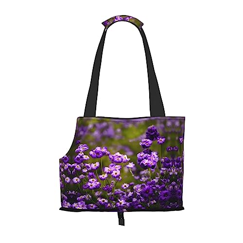 Faltbare Hundetragetasche mit vielen violetten Blumen, geeignet für kleine Hunde und Katzen für Outdoor-Reisen von PIXOLE