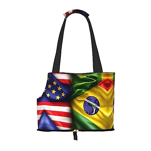 Haustier-Transporttasche mit amerikanischer und brasilianischer Flaggen-Aufdruck,Hundetasche,Tragbare Tasche für kleine bis mittelgroße Katzen und kleine Hunde von PIXOLE
