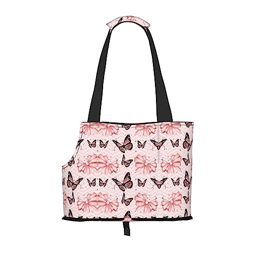 Haustiertragetasche mit Schmetterlings-Rosa-Druck,Hund Katze Reisetasche,Tragbare Tasche für kleine bis mittelgroße Katzen und kleine Hunde von PIXOLE