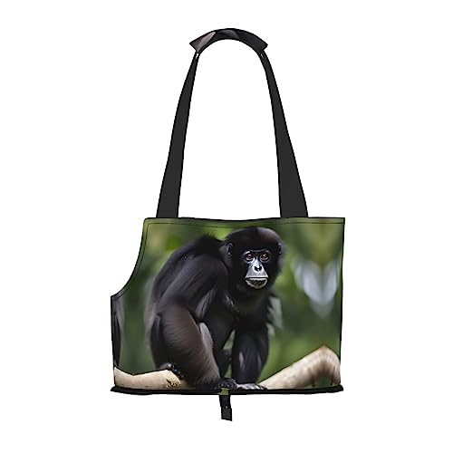 Schwarzer Gibbon Affen-Print Haustier-Tragetasche,Hund Katze Reisetasche,Tragbare Tasche Träger für kleine bis mittelgroße Katzen und kleine Hunde von PIXOLE