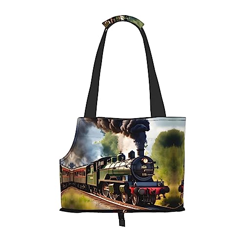 Steam Little Train Print Faltbare Hundetragetasche, Tragetasche, geeignet für kleine Hunde und Katzen für Outdoor-Reisen von PIXOLE
