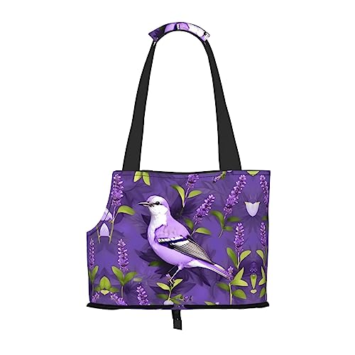 Transporttasche für Haustiere, Vogel in violettem Lavendel, Blumendruck, für Hunde und Katzen, tragbare Tragetasche für kleine bis mittelgroße Katzen und kleine Hunde von PIXOLE