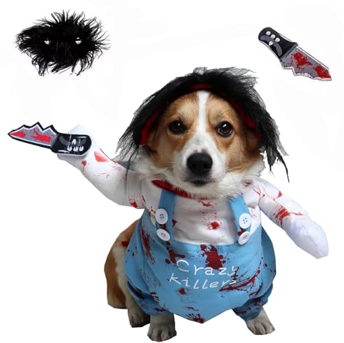 Lustiges Haustier-Hundekostüm, Halloween-Neuheit, Hundekleidung für Cosplay mit Perücke, Anzug für kleine, mittelgroße Hunde und Katzen (Dity-Puppe, groß) von PIXRIY