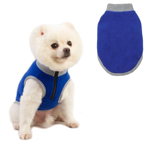 PIXRIY Hunde-Fleecepullover für kleine Hunde, ärmellos, Welpenbekleidung, Winter, kaltes Wetter, Kleidung, Hundejacke, Pullover (Blau, Größe L) von PIXRIY