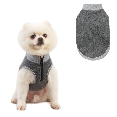 PIXRIY Hunde-Fleecepullover für kleine Hunde, ärmellos, Welpenbekleidung, Winter, kaltes Wetter, Kleidung, Hundejacke, Pullover (Grau, Größe L) von PIXRIY