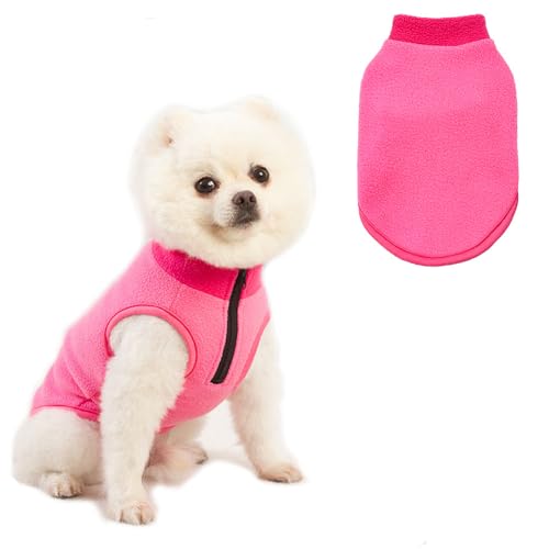 PIXRIY Hunde-Fleecepullover für kleine Hunde, ärmellos, Welpenbekleidung, Winter, kaltes Wetter, Kleidung, Hundejacke, Pullover (Rosa, Größe M) von PIXRIY