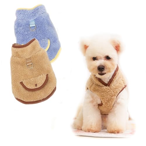 PIXRIY Hundepullover, 2-teilig, Welpenkleidung, Winter-Samtkleidung für kleine Hunde, Plüsch-Hunde-Shirt, warme Katzenbekleidung, Fleece, Haustierkleidung (Blau/Khaki, Größe M) von PIXRIY