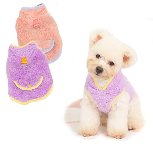 PIXRIY Hundepullover, 2-teilig, Welpenkleidung, Winter-Samtkleidung für kleine Hunde, Plüsch-Hunde-Shirt, warme Katzenbekleidung, Fleece, Haustierkleidung (Rosa/Violett, Größe S) von PIXRIY
