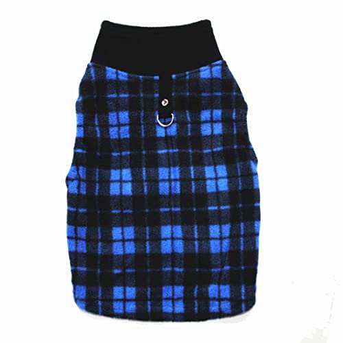 PIXRIY Hundepullover, weiche Fleece-Weste mit Leinen-Ring, Pullover, Jacke, Winter, Haustier-Kleidung für Welpen, kleine Hunde, Katzen, Teddy, Chihuahua, Yorkshire für Weihnachten (XS, Blau Plaid) von PIXRIY