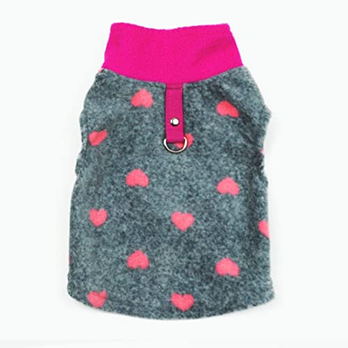 PIXRIY Hundepullover, weiche Fleece-Weste mit Leinenring, Pullover, Jacke, Winter, Haustier, Hundekleidung für Welpen, kleine Hunde, Katzen, Teddy, Yorkshire für Weihnachten (XS, graues Herz) von PIXRIY