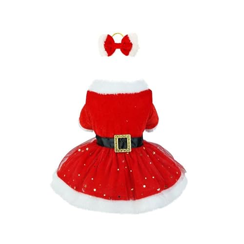 PIXRIY Weihnachtliches Hundekleid mit Haarschleife, Weihnachtsmann-Hunderock für Hündinnen, roter Samt, leichtes Katzenkleid für kleine Hunde und Mädchen, Größe L von PIXRIY