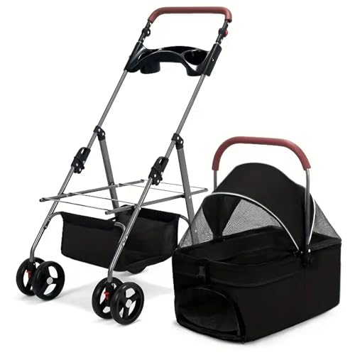 PJDDP 3-In-1-Multifunktions-Haustier-Kinderwagen, Katzen-Hunde-Kinderwagen, Höhenverstellbarer Hunde-Kinderwagen Mit Abnehmbarem Träger, Getränkehalter Und Aufbewahrungskorb,Schwarz PJDDP 3-In-1-Multifunktions-Haustier-Kinderwagen, Katzen-Hunde-Kinderwagen, Höhenverstellbarer Hunde-Kinderwagen Mit Abnehmbarem Träger, Getränkehalter Und Aufbewahrungskorb,Schwarz von PJDDP