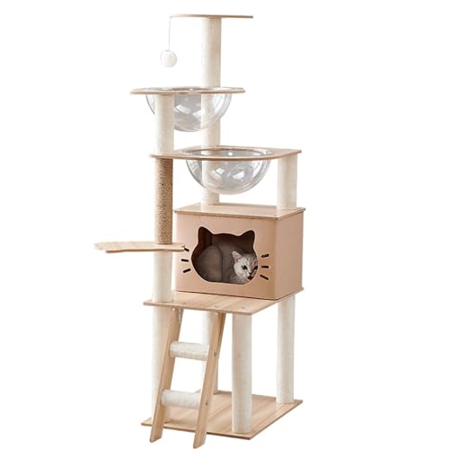 PJDDP 53 Zoll Großer Katzenbaum Aus Holz Ohne Teppich, Mehrstöckiger Katzenturm Aus Holz Mit Großer Katzenwohnung, Runder Sitzstange, Kratzbaum, Raumkapsel PJDDP 53 Zoll Großer Katzenbaum Aus Holz Ohne Teppich, Mehrstöckiger Katzenturm Aus Holz Mit Großer Katzenwohnung, Runder Sitzstange, Kratzbaum, Raumkapsel von PJDDP