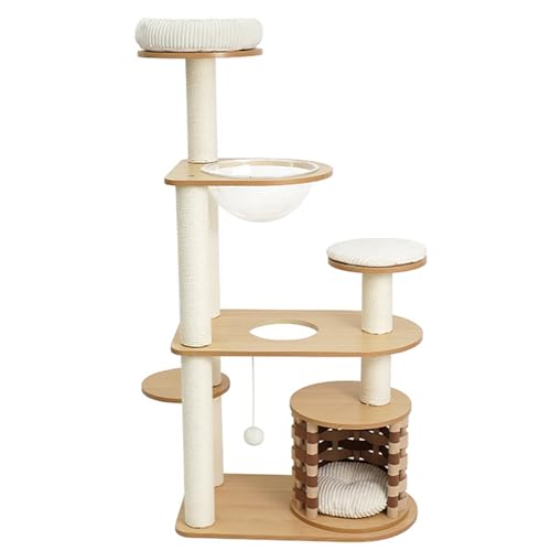 PJDDP 56 Zoll Hoher Katzenbaum Aus Holz, Mehrstöckiger Katzenturm Mit Kratzbäumen, Raumkapselbett, Gepolsterter Plattform Und Hängendem Ball PJDDP 56 Zoll Hoher Katzenbaum Aus Holz, Mehrstöckiger Katzenturm Mit Kratzbäumen, Raumkapselbett, Gepolsterter Plattform Und Hängendem Ball von PJDDP