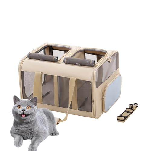 PJDDP Beige,Großer Katzentransportbox Für 2 Katzen Und Kleine Hunde Bis 17.5KG Mit Abnehmbarem Kissen,Faltbare & Erweiterbar Katzentransporttasche PJDDP Beige,Großer Katzentransportbox Für 2 Katzen Und Kleine Hunde Bis 17.5KG Mit Abnehmbarem Kissen,Faltbare & Erweiterbar Katzentransporttasche von PJDDP