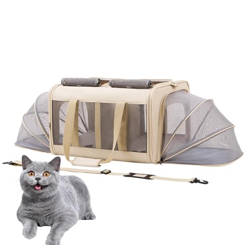 PJDDP Beige Extension,Großer Katzentransportbox Für 2 Katzen Und Kleine Hunde Bis 17.5KG Mit Abnehmbarem Kissen,Faltbare & Erweiterbar Katzentransporttasche PJDDP Beige Extension,Großer Katzentransportbox Für 2 Katzen Und Kleine Hunde Bis 17.5KG Mit Abnehmbarem Kissen,Faltbare & Erweiterbar Katzentransporttasche von PJDDP