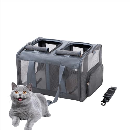 PJDDP Dark Gray,Großer Katzentransportbox Für 2 Katzen Und Kleine Hunde Bis 17.5KG Mit Abnehmbarem Kissen,Faltbare & Erweiterbar Katzentransporttasche PJDDP Dark Gray,Großer Katzentransportbox Für 2 Katzen Und Kleine Hunde Bis 17.5KG Mit Abnehmbarem Kissen,Faltbare & Erweiterbar Katzentransporttasche von PJDDP