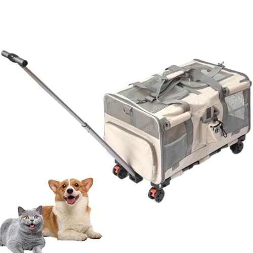 PJDDP Extra Große Haustiertrage Mit Zwei Fächern Und Rädern Für Katze/Hund, Zusammenklappbare Rolltrage Für 2 Katzen, Super Belüftetes Design, Ideal Für Reisen/Wandern/Camping,Khaki PJDDP Extra Große Haustiertrage Mit Zwei Fächern Und Rädern Für Katze/Hund, Zusammenklappbare Rolltrage Für 2 Katzen, Super Belüftetes Design, Ideal Für Reisen/Wandern/Camping,Khaki von PJDDP