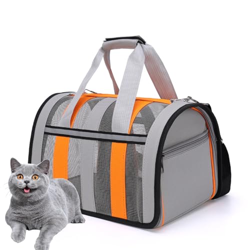 PJDDP Faltbare Hundetragetasche Katzentragetasche Haustiertragetasche Atmungsaktiv Hundetasche Transportbox Schultertaschen Für Reisen Wandern Camping,Grau,L von PJDDP