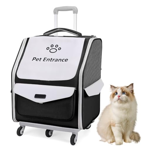 PJDDP Haustier-Reiserucksack, Rucksäcke Trolley Für Hund Und Katzen, Haustiertrolley Faltbar,Hunderucksack Trolley, Faltbar, 2 in 1 Mit Rollen Und Griff,Schwarz von PJDDP