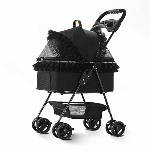 Hunde-Kinderwagen, 3-In-1-Multifunktions-Reisesystem Für Haustiere, Faltbarer Haustier-Kinderwagen Mit 4 Rädern Und Abnehmbarem Aufbewahrungskorb Für Kleine, Mittelgroße Hunde Und Katzen,Schwarz von PJDDP