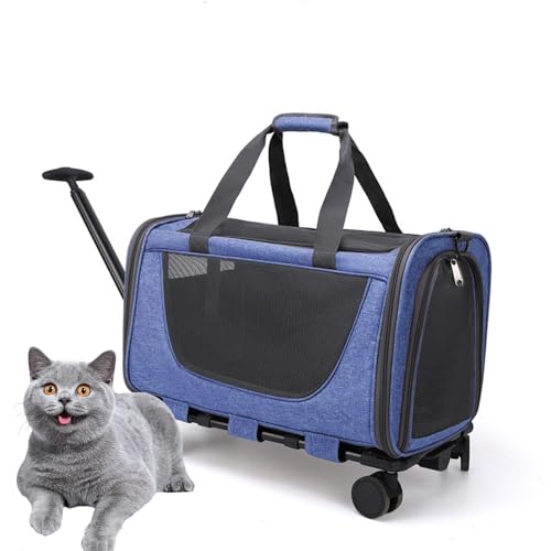PJDDP Hunde Transportbox Mit Rollen, Katzen Wagen Für Transport, Mobile Haustiertragetasche, Katzen Transport Box Mit Teleskopgriff Für Kleine Mittelgroße Hunde Katzen,Blau PJDDP Hunde Transportbox Mit Rollen, Katzen Wagen Für Transport, Mobile Haustiertragetasche, Katzen Transport Box Mit Teleskopgriff Für Kleine Mittelgroße Hunde Katzen,Blau von PJDDP