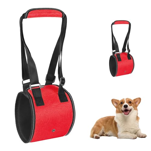PJDDP Hundehebegeschirr, Hundestützschlinge Mit Griff Zum Heben Der Vorder- Und Hinterbeine Von Haustieren Für Die Rehabilitation Schwacher Hundebeine,Rot,XL von PJDDP